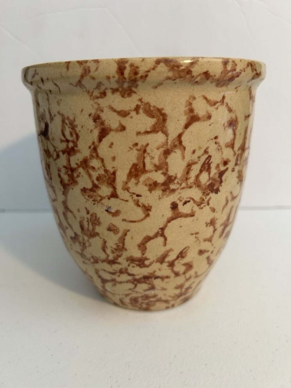 Vtg Robinson Ransbottom Brown Spongeware 5.75" Vase Planter Crock Roseville Ohio
